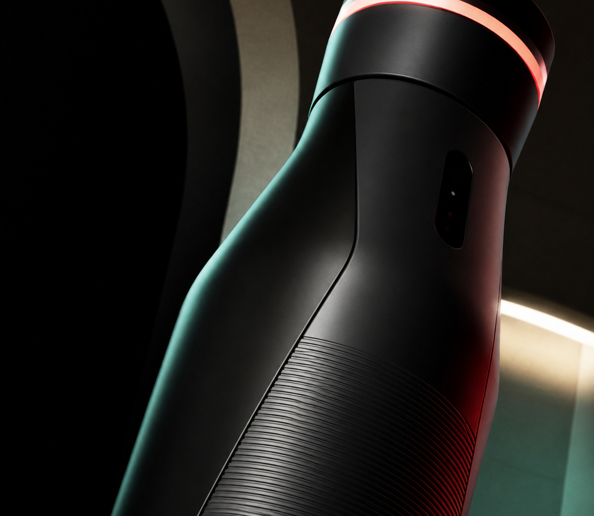 A proprietary hydration product illuminated against a dark textured background.