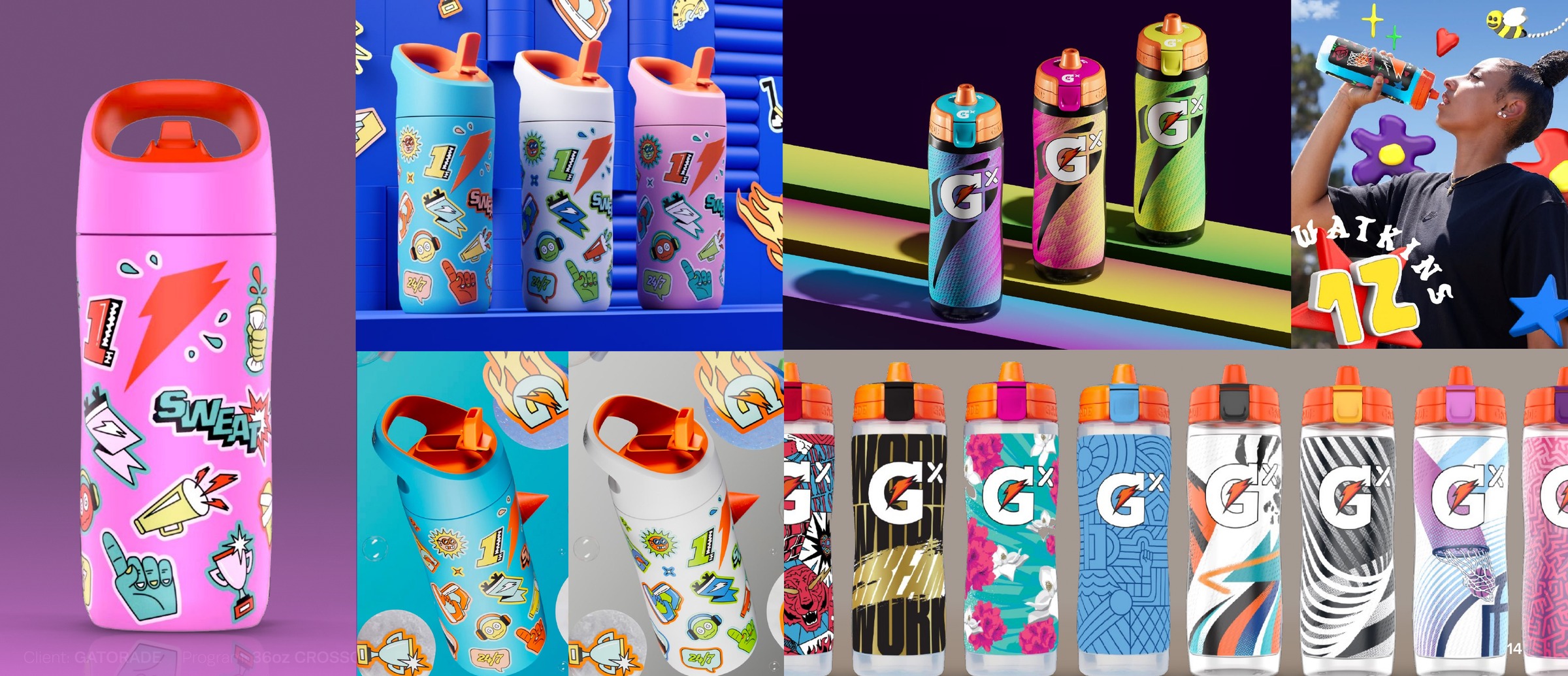 Customized performance bottles using a common architecture across graphics, colors, collections, and one-off designs.